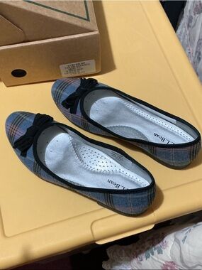 L.L. Bean Blue Plaid Ballet Flats with Bow